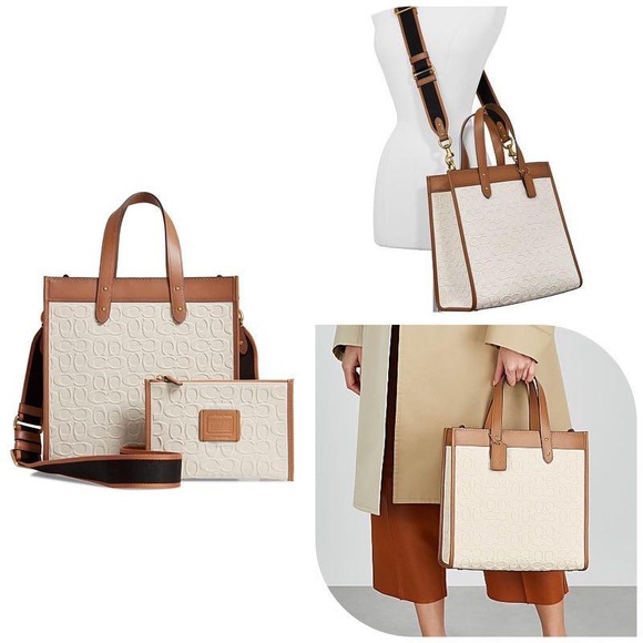 Coach Signature Canvas / Leather Field Tote Crossbody With Matching Zipper Pouch - Picture 4 of 16